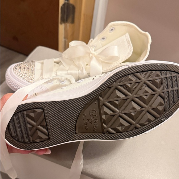 Converse White High-Top Rhinestone Satin Lace Sneakers - Picture 3 of 4